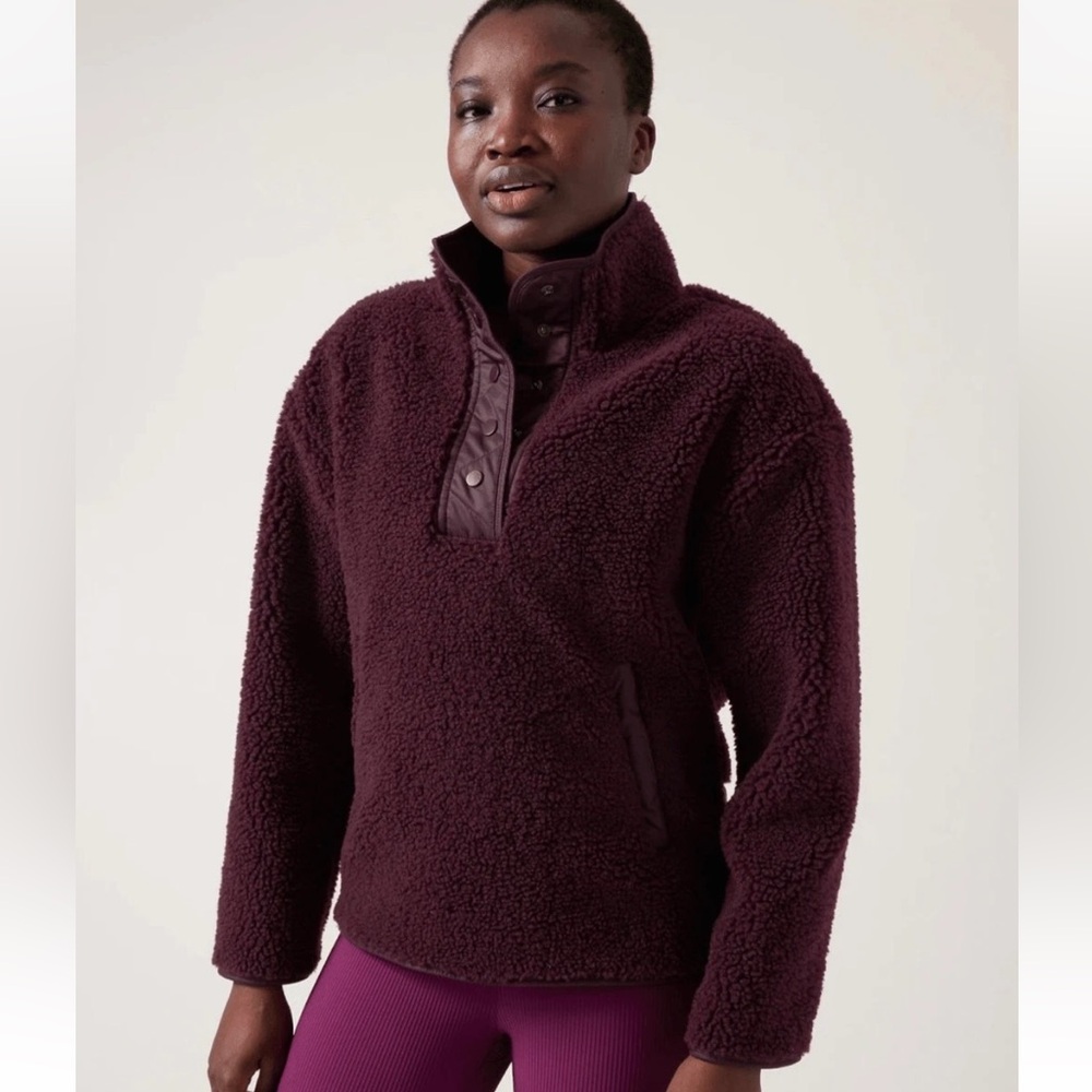 Athleta Cozy Sherpa Snap Sweatshirt Spiced Cabernet Size 2X